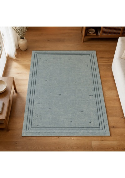 Kartela Halı Eskitme Çizgi Bordürlü Halı Mavi Kaymaz Taban Makinede Yıkanabilir 100x150 Cm
