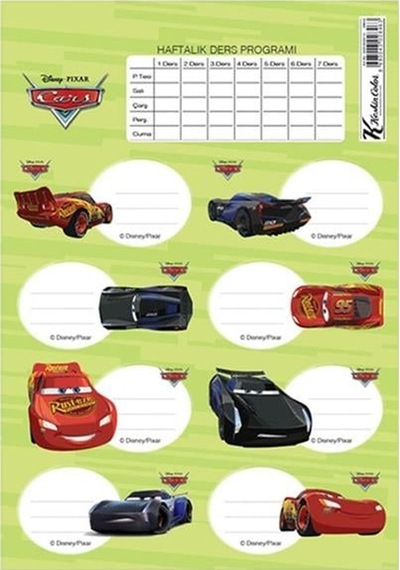 Keskin Color Cars Okul Etiketi Ders Programlı 3'lü Poşet Çok Renkli
