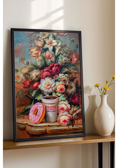 Çiçek Vazosu Donut Kahve Çerçeveli Tablo Mutfak Ve Kahve Köşesi İçin Hediye Modifiye Sanat