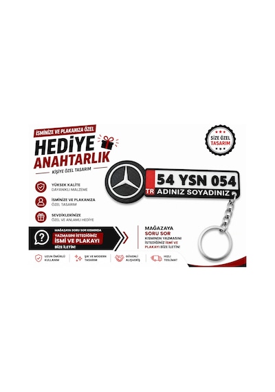 Mercedes Logolu Ve Plakalı Anahtarlık , Kişiye Özel - Hediyelik Mercedes Araç Plaka Anahtarlık - Pla