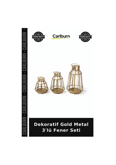 Dekoratif Gold Metal 3'lü Fener Seti Masa Süsü Şık Aksesuar Salon Aksesuarı