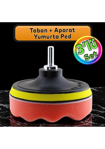 Oto Araç Araba Pasta Cila Polisaj Yumurta Ped + 115 Mm Taban + Matkap Adaptörü Parlatıcı Çizik Giderici 3'lü Set