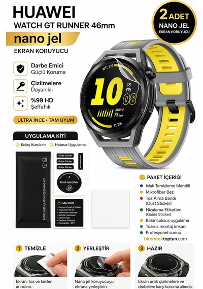 Huawei Watch Gt Runner 46mm Uyumlu Nano Jel Ekran Koruyucu 2 Adet Güçlendirilmiş Darbe Emici