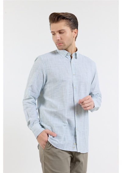 İmza Açık Yeşil Uzun Kol Cepsiz Pamuk Casual Comfort Fit Gömlek 1004250127