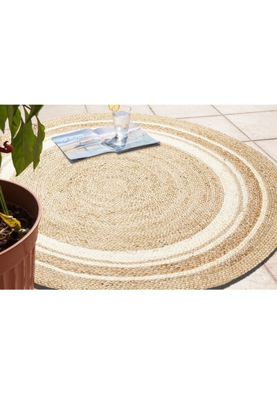 Eko Halı Juno Ech 01R Natural Whıte El Dokuma Naturel Jüt Hasır Halı - 120X120