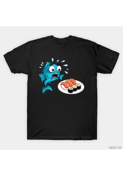 Tarzsokak Balık Korkmuş Suşi Japon Yemeği T-shirt Erkekler Kadınlar Için % 100% Pamuk T Shirt Kısa Koll Çok Renkli