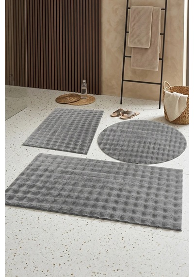 Buççin Online Mağaza Banyo Paspası Açık Gri Gri Kaymaz Taban Peluş Bubble 50x50 Cm Polyester Çok Renkli