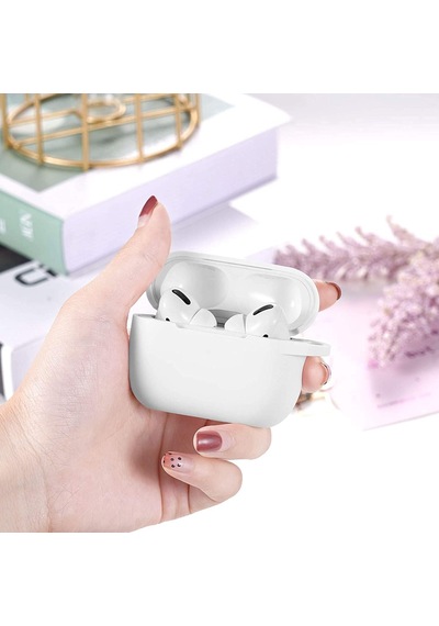 Airpods Pro 1. Nesil İle Uyumlu İnce Ve Hafif Silikon Kılıf, Yumuşak Esnek Tasarım, Anahtarlıklı, Kablolu Ve Kablosuz Şarj Uyumlu Beyaz A2084 A2083 A2190