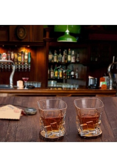 2 Adet Premium Kristal Kesim Viski Bardağı - 300 Ml El Yapımı Bourbon Ve Kokteyl Kadehi Şeffaf