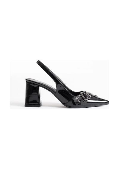 Alfaze Siyah Rugan Büyük Tokalı Sivri Burun Slingback Topuklu Ayakkabı Topuk Boyu 8 Cm Alfaze Siyah Rugan Büyük Tokalı Sivri Burun Slingback Topuklu Ayakkabı Topuk Boyu 8 Cm