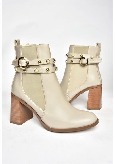 Fox Shoes R518101109 Bej Kalın Topuklu Kadın Bot Bej