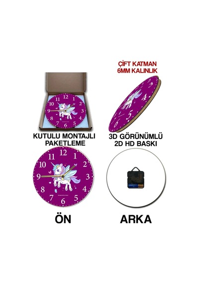 Sessiz Yuvarlak Ahşap Duvar Saati, Kuvars Hareketli Elif Vav Sdw041 Renkli