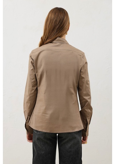 Antioch Basic Slim Fit Kadın Gömlek Vizon