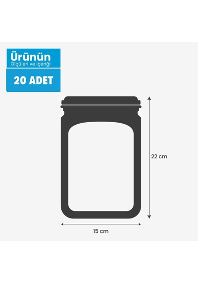 Gümüş Desenli Kavanoz Görünümlü Saklama Poşeti 20 Adet 15x22 Cm - 700 Ml