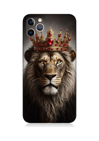 Apple Uyumlu iPhone 11 Pro Uyumlu Taçlı Aslan 2 Desenli Silikon Kılıf -