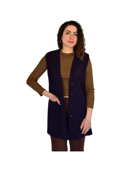Kadın Anne Mevsimlik Düğmeli Cepli Yelek Bgl-st04314 Mürdüm
