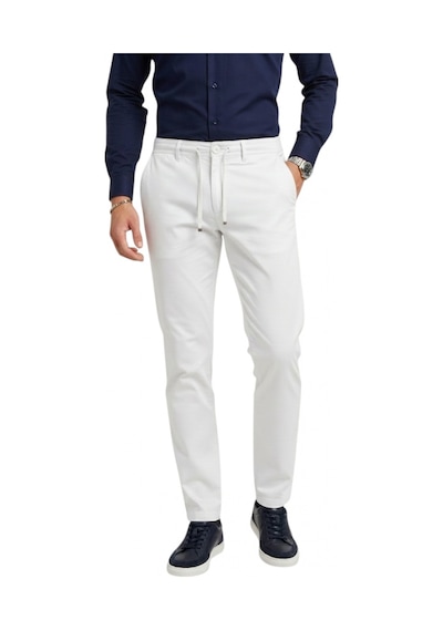 Deepsea Erkek Beyaz Esnek Kumaş Slim Fit Beli Lastikli Günlük Spor Pantolon 2601070