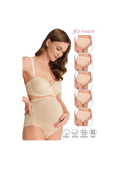 Özkan Underwear Özkan 23582 5'li Paket Kadın Pamuklu Likralı Süprem Hamile Lohusa Yüksek Bel Bato Külot Ten