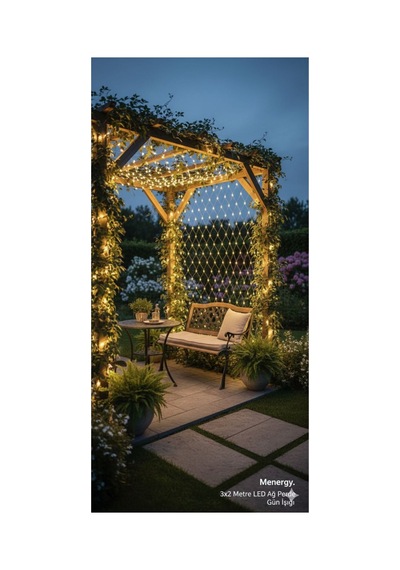 Menergy Led Ağ Perde Işık 3x2 Metre Sıcak Beyaz İç & Dış Mekan Enerji Tasarruflu Net Curtain Sarı