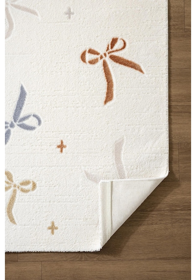 Cotto Kids Ck002r Krem Halı Renkli Fiyonk Desen Kaymaz Taban Yumuşak Yıkanabilir Çocuk Odası Halısı