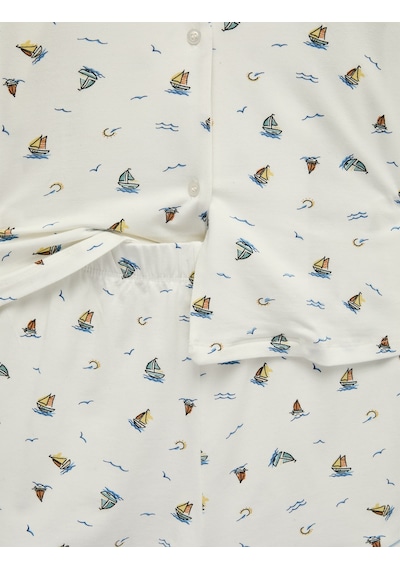 Koton Modal Kumaş Rahat Kalıp Kısa Kollu Gömlek Yaka Şortlu Pijama Takımı Ekru Desenli 6slk40124mk Koton Modal Kumaş Rahat Kalıp Kısa Kollu Gömlek Yaka Şortlu Pijama Takımı Ekru Desenli 6slk40124mk