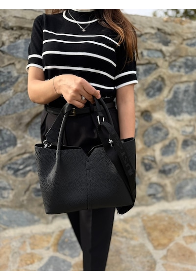 Just Polo Kadın Orijinal Just Polo Yumuşak Deri Ayarlanabilir Askılı Lüks El Ve Omuz Çantası Shoulder Bag Siyah