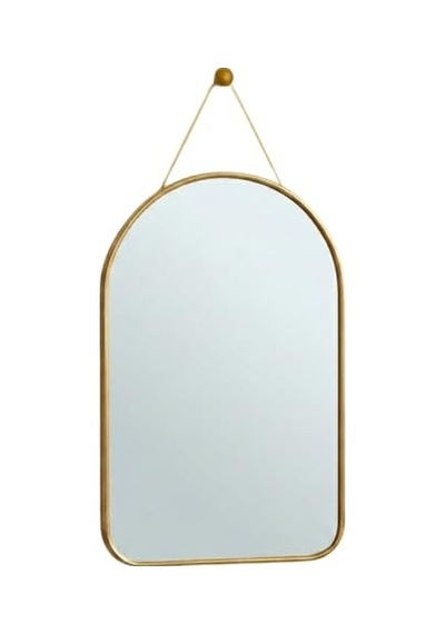Deinhaus Dekoratif Duvar Aynası, 23x40 Cm, İnce Goldmetal Çerçeve, Kemer Tasarım, Sarı Askı İpli, Modern Stil, Diğer