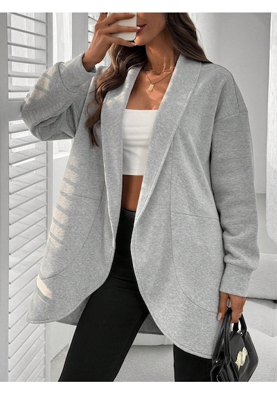 Gri Kadın Spor Ceket Cepsiz Model, 3 İplik Şardonlu Kumaş Gri
