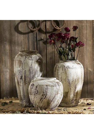 Rustik Seramik Vazo, Tomurcuk Vazo Çiçek Vazo 3'lü Set, Yapay Çiçek Vazosu, Kurutulmuş Çiçekler, Vintage Masa Süsleri, 20+30+35cm Diğer