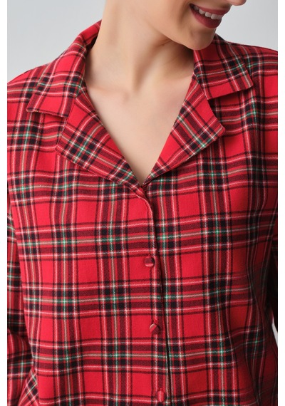Suwen Plaid Gömlek Yaka Pijama Takımı Wsh105101741114 Kırmızı
