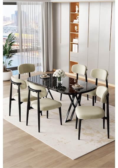 Canisa Jolin Serisi Mdf 90x168 Siyah Mermer Desen Masa Takımı 6 Krem Metal Sandalye Masa Siyah Mermer Desen Sandalye Krem Canisa Jolin Serisi Mdf 90x168 Siyah Mermer Desen Masa Takımı 6 Krem Metal Sandalye Masa Siyah Mermer Desen Sandalye Krem