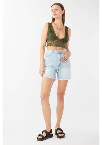 Banny Jeans Kadın Paçası Kesik Jean Şort Açık Mavi