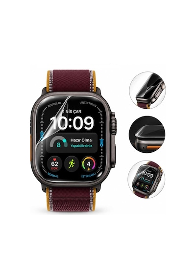 Apple Watch Ultra 4 49mm İle Uyumlu Ekran Koruyucu Tpu A3579 Şeffaf Çizilmeye Dayanıklı Esnek Yapı 2 Adet Çok Renkli