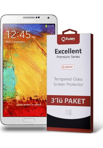 Samsung Galaxy Note 3 ile Uyumlu Kırılmaz Temperli Ekran Koruyucu Cam Ekonomik 3'lü Paket