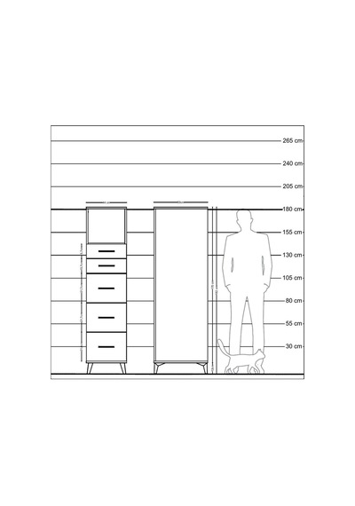 Kronos Dolap Tek Raflı 5 Çekmeceli 44x59x182 Çam-antrasit Atlas Çam