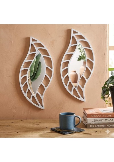 2'li Set Kırılmaz Pleksi Dekoratif Duvar Aynası - 20x35 Cm Yaprak Formlu 1. Sınıf Akrilik Ayna Belirtilmemiş