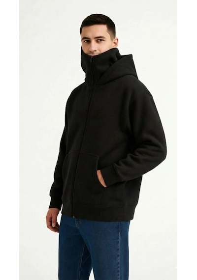 Valensdesign Samuray Ninja Çift Kapüşonlu Zıp Fermuarlı Kanguru Cepli Tam Fermuarlı Hoodie Sweatshirt - Siyah Çok Renkli