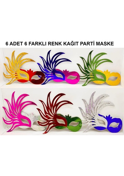 6& 39 Lı Renkli Balo Maskesi Seti Karton & Lastikli Yetişkin-çocuk Uyumlu Standart