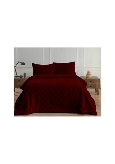 Ak Home Textile Diamond 3 Parça Pietra Çift Kişilik Kürk Comforter Yorgan Seti - 220x240 Cm - Orijinal Çantalı Bordo