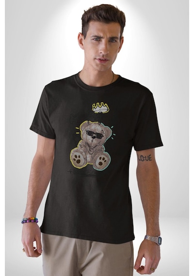 Gerçeklikten Uzak Tutun Unisex Unisex Siyah Organik Baskılı T-shirt Penye Yüksek Kalite Siyah