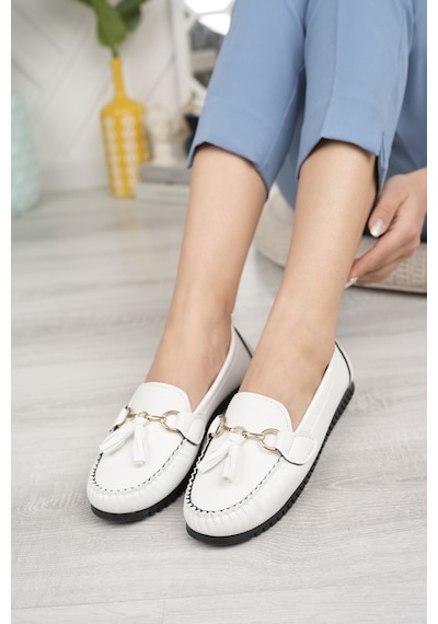 Khayt Tassel Casual Günlük Kadın Babet Ayakkabı Beyaz