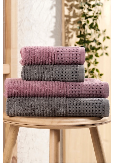 Eponj Home 4lü Havlu Seti Karaca Premium 50x85cm+90x160cm Mürdüm-antrasit Mürdüm-antrasit