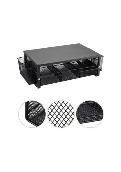 Temel Siyah Metal Mesh Monitör Yükseltici Stand Çekmeceli Kalemlikli Masaüstü Organizer 9210