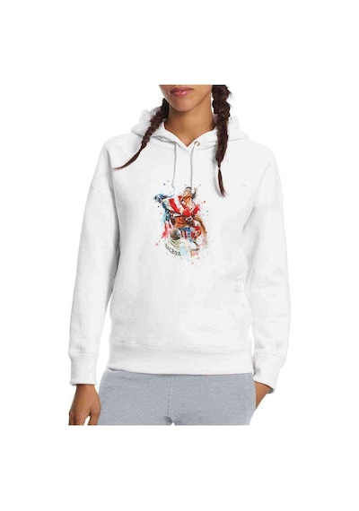 Rocky Balboa Baskılı Beyaz Kadın Kapşonlu Sweatshirt