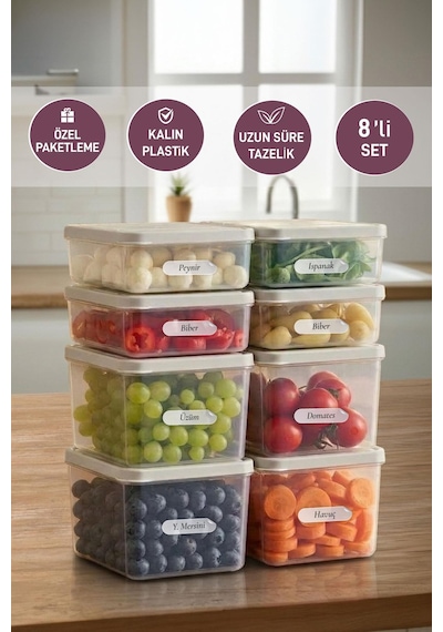 Selka Home 4 Adet 0.5 ve 4 Adet  Derin 1 Lt. Nora Organizer Buzdolabı Buzluk Düzenleyici Saklama Kabı