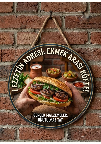 Mayeka Ekmek Arası Köfte Temalı Büfeler Cafeler Köfteciler İçin Ahşap Duvar Kapı Dekoratif Süs Tablo 7