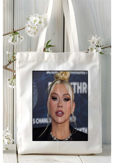 Art Hediye Christina Aguilera Baskılı Bez Çanta Omuz Çantası Kişiye Özel Desen 1 Çok Renkli