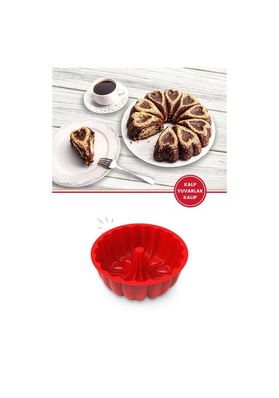 Kalp Desenli Yuvarlak Silikon Kek Kalıbı 23 Cm Kırmızı