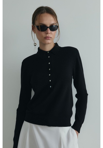 Suud Collection Siyah Carter Polo Yaka Triko Kazak