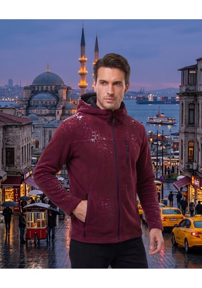 Luxıc Core Erkek Kapüşonlu Bordo Polar 3 Cepli Fermuarlı Sıcak Tutan Kışlık Outdoor Hoodie Günlük Stilpro